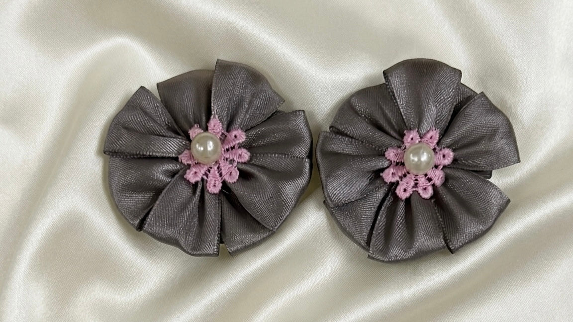Grey Satin Fold Petals with Pink